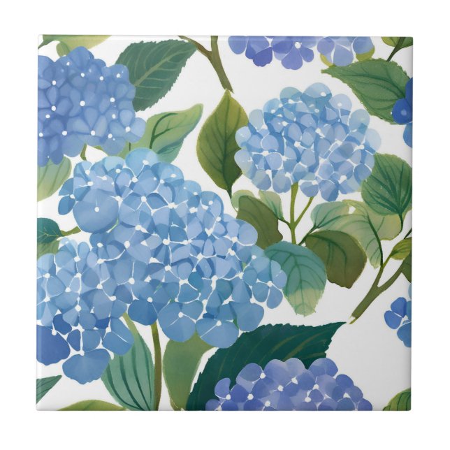 Azulejo Blue Hydrangea Watercolor Floral Coastal (Frente)