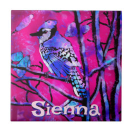 Azulejo Blue Jay Bird Tree Branch Pink Personalized 