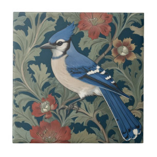 Azulejo Blue jay Bird William Morris estilo Left BlueJay