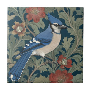 Azulejo Blue jay Bird William Morris estilo Right BlueJay