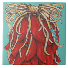 Azulejo Blue Lizard Red Chili Pepper House #