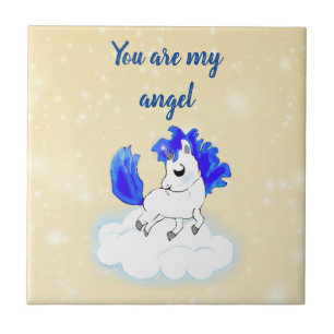 Azulejo Blue Magical and funny little unicorn