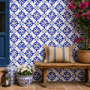 Azulejo Blue Meadow Delicate Floral Mosaic Elegant