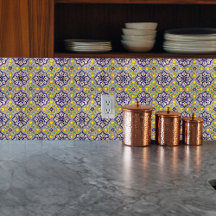 Blue Mediterranean Pattern Yellow Blossoms