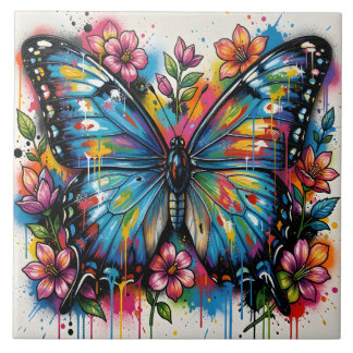 Azulejo Blue Morpho Butterfly Street Art Graffiti Grunge