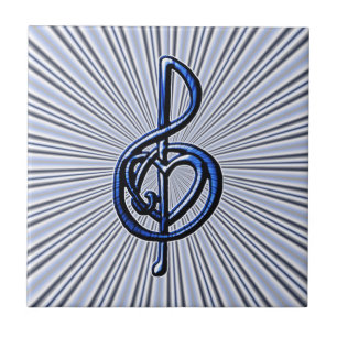Azulejo Blue Musical Treble Clef Heart Personalizable Art