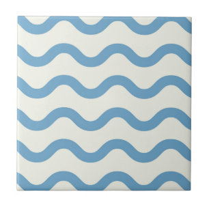 Azulejo Blue Nautical Groovy Wavy Stripe Moderno Minimalis