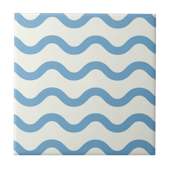 Azulejo Blue Nautical Groovy Wavy Stripe Moderno Minimalis (Frente)