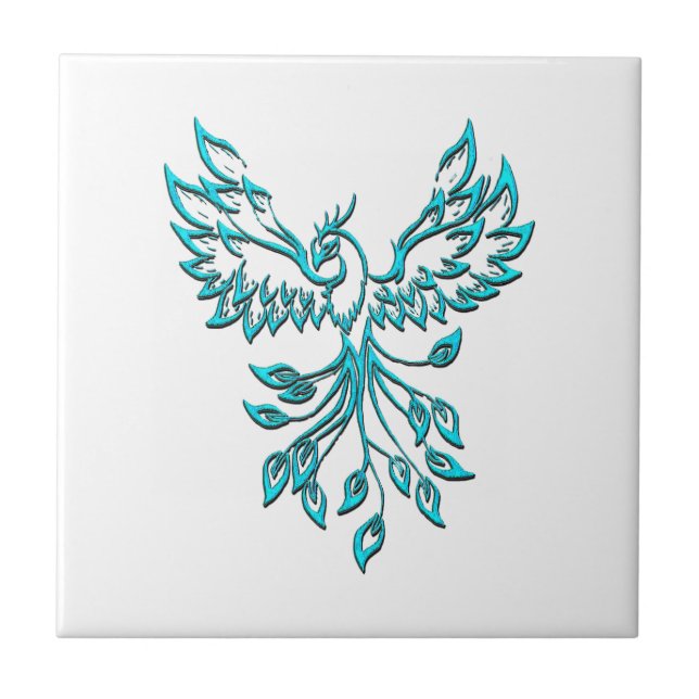Azulejo Blue Phoenix Rising en Blanco (Frente)
