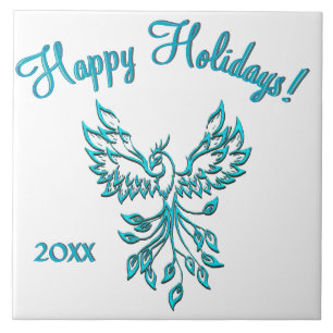 Azulejo Blue Phoenix Rising en Personalizado blanco Textos