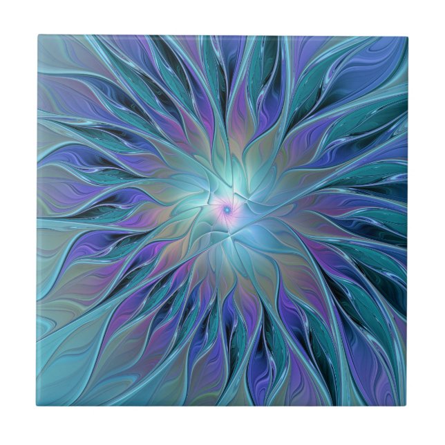 Azulejo Blue Purple Flower Dream Resumen arte fractal (Frente)