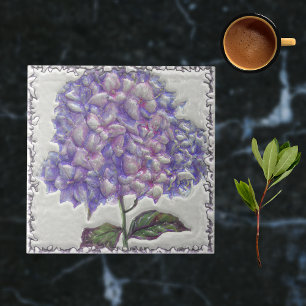 Azulejo Blue Purple Vintage Botanage Faux 3D
