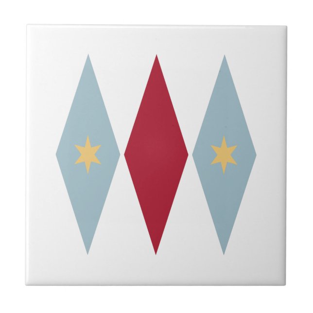 Azulejo Blue Red Diamonds Yellow Stars Mid Century Modern (Frente)