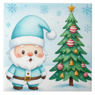Azulejo Blue Santa Claus Design Art, Cute Santa