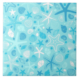 Azulejo Blue Seashell & Star Bathroom Art
