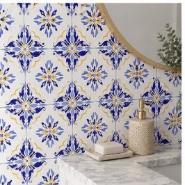 Azulejo Blue Star Elegant Floral Mosaic  Mediterranean 