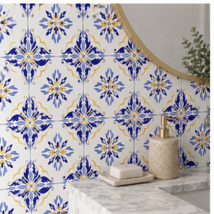 Azulejo Blue Star Elegant Floral Mosaic Mediterranean