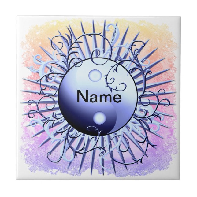 Azulejo Blue Swirl Yin Yang  (Frente)