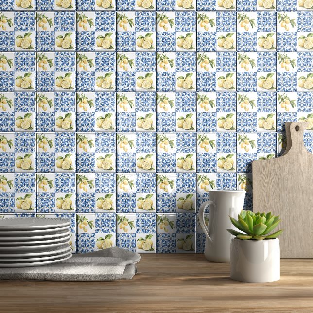 Azulejo Blue Tile French Country Lemon Pattern Tile (Subido por el creador)