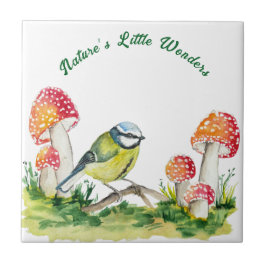 Azulejo Blue Tit and Fly Agaric in a Forest Clearing