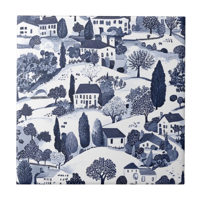 Azulejo Blue Toile Countryside Scene (1) (Frente)