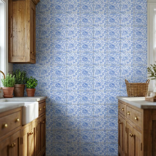 Azulejo Blue Toile Floral Pattern Classic Botanical (Subido por el creador)