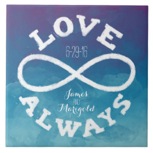 Azulejo Blue Watercolor Infinity Love Boda Date, Nombres