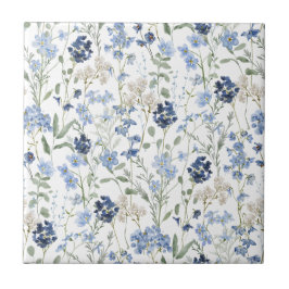 Azulejo Blue Watercolor Wildflower