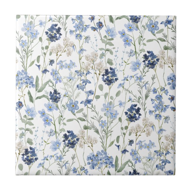 Azulejo Blue Watercolor Wildflower (Frente)