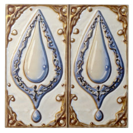 Azulejo Blue White & Gold Water Droplets Baño Tile