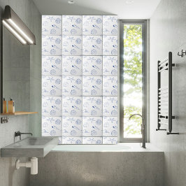 Azulejo Blue White Hand Drawing Sea Shells Beach Summer