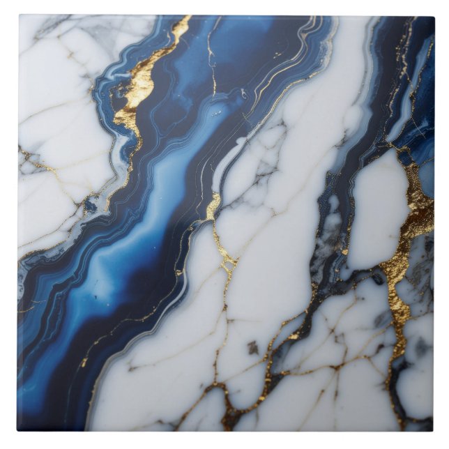 Azulejo blue white marble texture gold texture pattern lux (Frente)