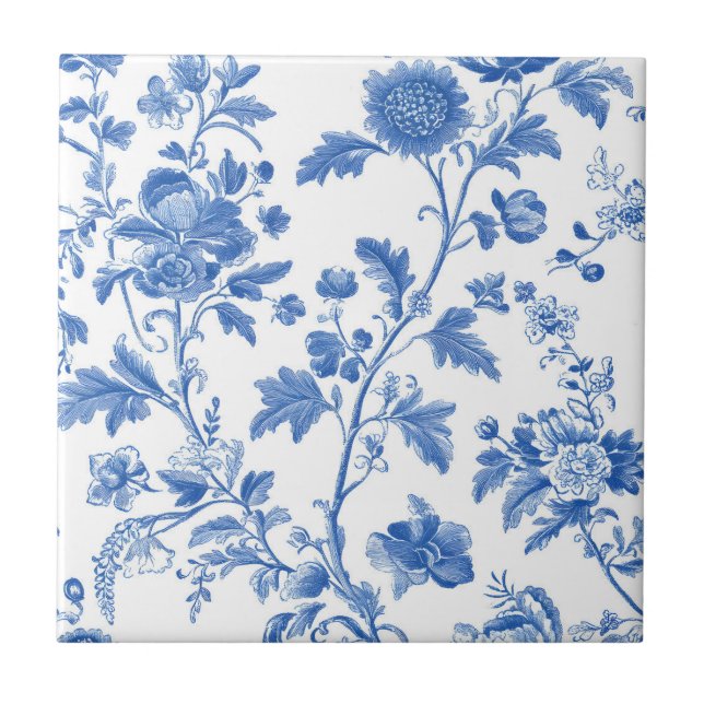 Azulejo Blue White Vintage Toile Floral (Frente)