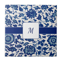 Azulejo Blue White Wildflower French Country Custom Name