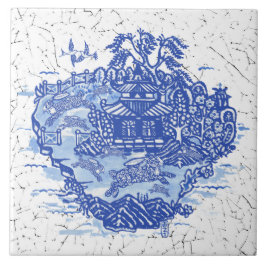 Azulejo Blue Willow Rabbit Isle Willow Antiguo Fantasy Art