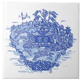Azulejo Blue Willow Rabbit Isle Willow Antiguo Fantasy Art