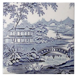 Azulejo Blue Willow Repro 1899 Tile victoriano inglés
