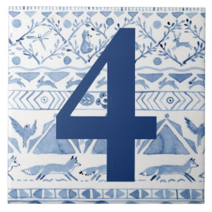 Azulejo Blue Woodland Animal Ikat House Dirección número