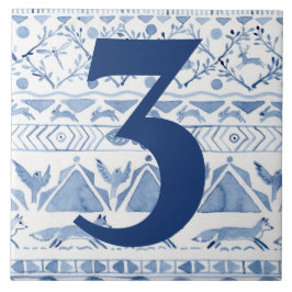 Azulejo Blue Woodland Animal Ikat House Dirección número 3