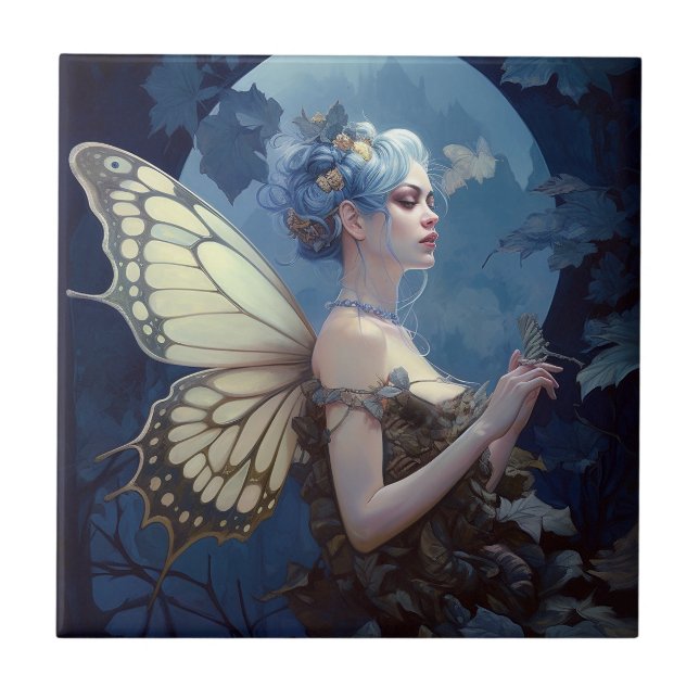 Azulejo Blue Woodland Fairy Fantasy Art (Frente)