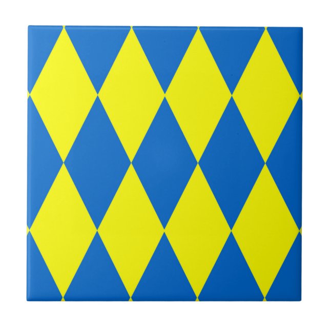 Azulejo Blue Yellow Harlequin Checkered Design  (Frente)