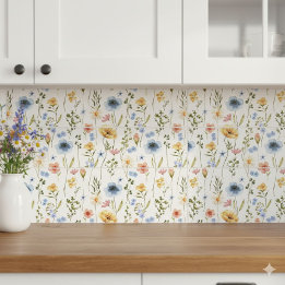 Azulejo Blue Yellow Pink Wildflower Watercolor