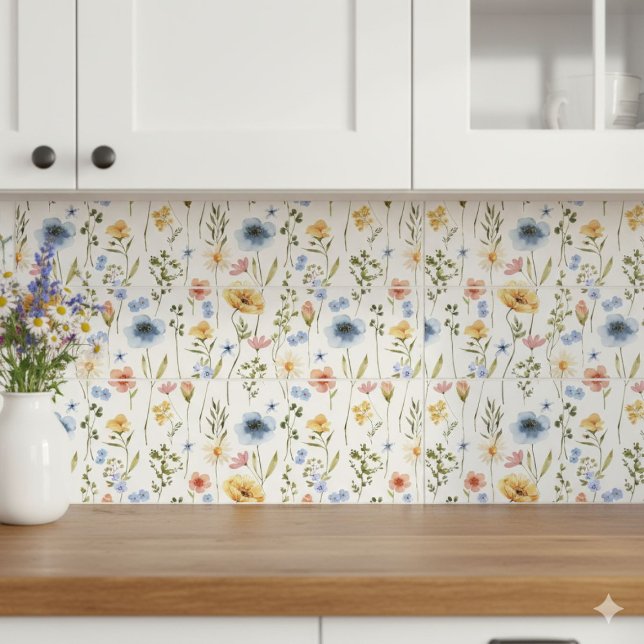 Azulejo Blue Yellow Pink Wildflower Watercolor (Subido por el creador)