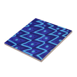Azulejo Blue Zig Zags Dots Funky Pattern