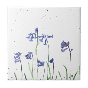 Azulejo Bluebells acuarela bonito azul floral elegante