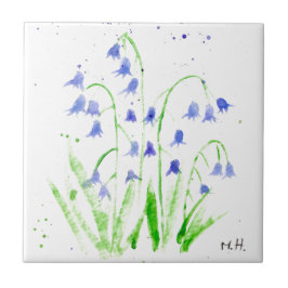 Azulejo Bluebells acuarela bonito azul floral elegante c