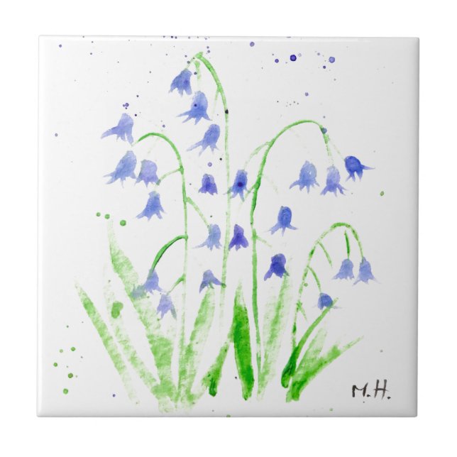 Azulejo Bluebells acuarela bonito azul floral elegante c (Frente)