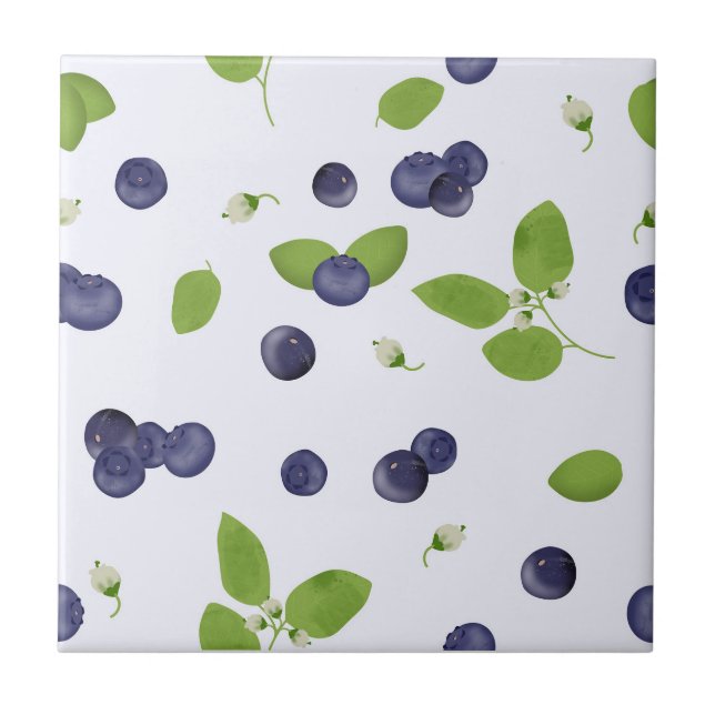 Azulejo Blueberries Watercolor Blueberry Blossoms Kitchen (Frente)