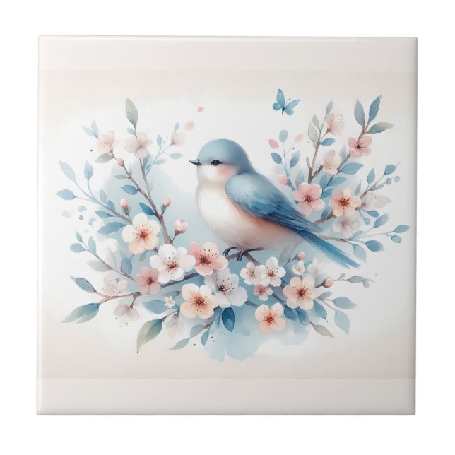 Azulejo Bluebird Blossom Watercolor Serenity (Frente)