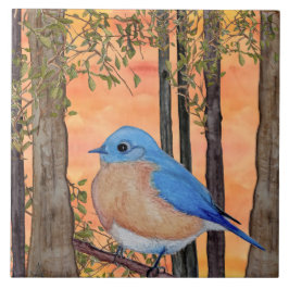 Azulejo Bluebird Ceramic Tile, Large